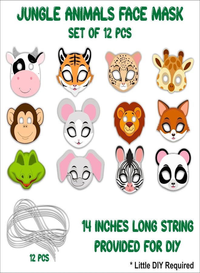 Party Baazaar Animal Eye Mask for Kids Party | Jungle Theme Birthday Decoration | Jungle Safari Themed Costume Masks for Boys and Girls | Animal Mask for Birthday (Pack of 12) - Image 2